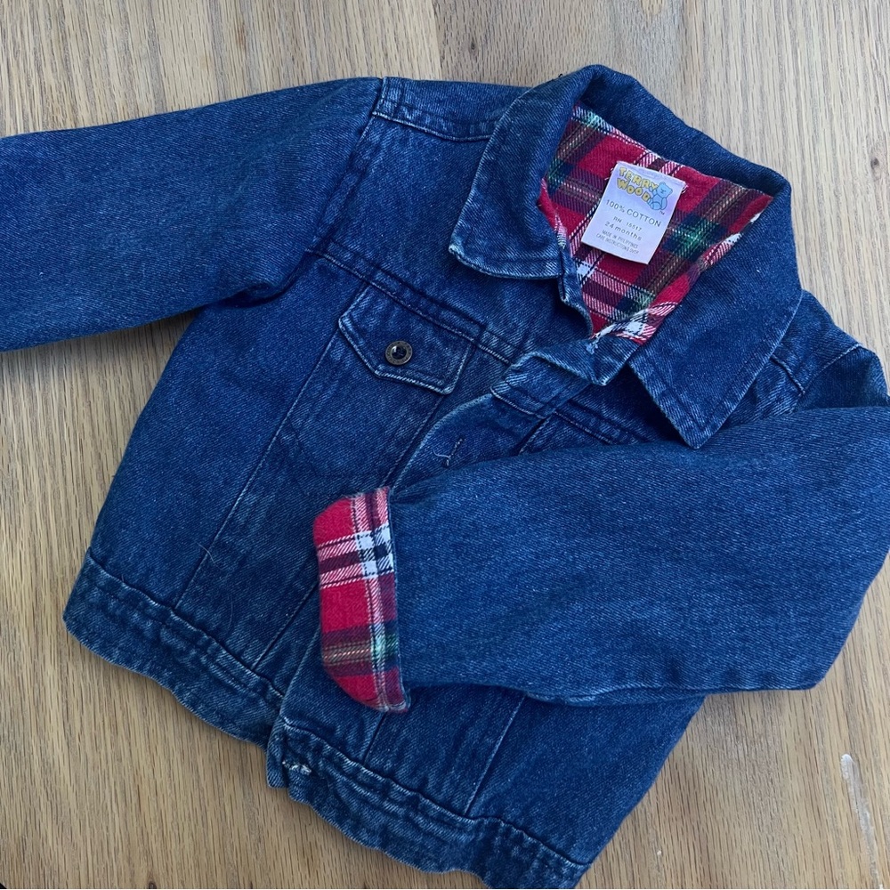 Toddler Vintage Denim Jacket with Red Plaid Lining
